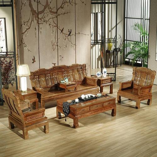 红木沙发组合鸡翅木雕花中式实木家具整装小户型明清古典沙发客厅